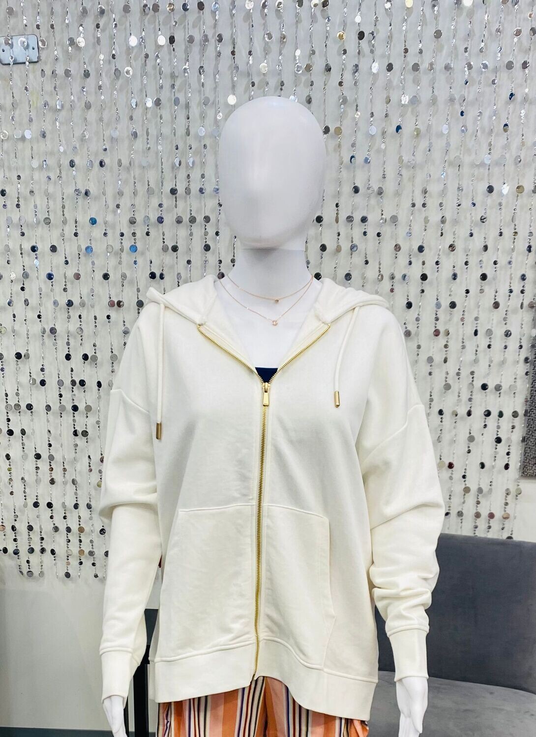 L/S Zip Oversize Hood Sweater-Cloud Dancer
