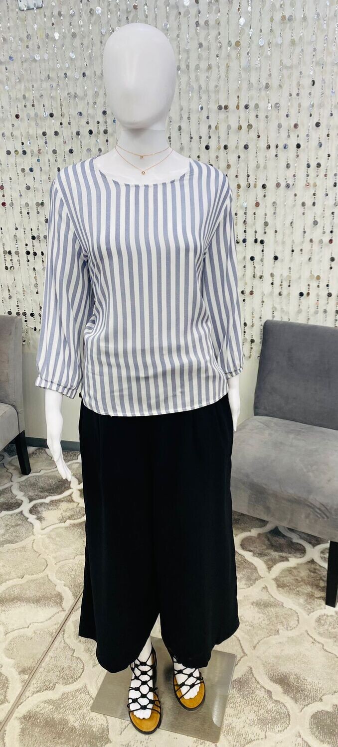 Striped 1/2 Sleeve Blouse- Blue/White