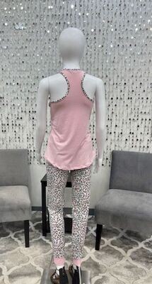 Leopard Print tank/Jogger Set Pink