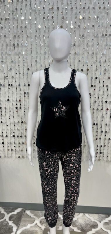 Leopard Print tank/Jogger Set black