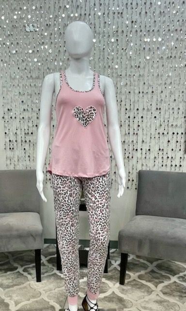 Leopard Print tank/Jogger Set Pink