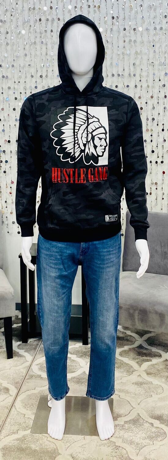 Men's Hooded Pullover-Black Camo