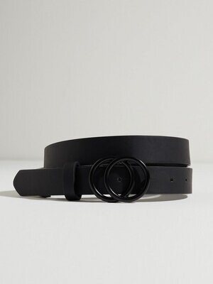 Faux Leather Buckle Belt-Black