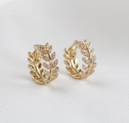 Leaflet Huggie Earrings-Gold