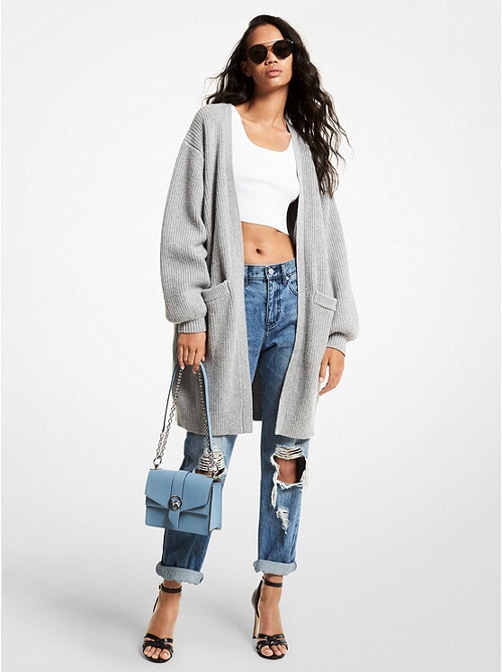 MU1604JF Puff Oversized Cardi- Pearl Heather