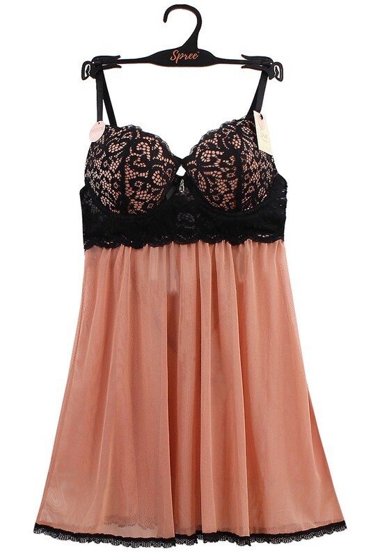 Spree Lace Babydoll- Black Rose