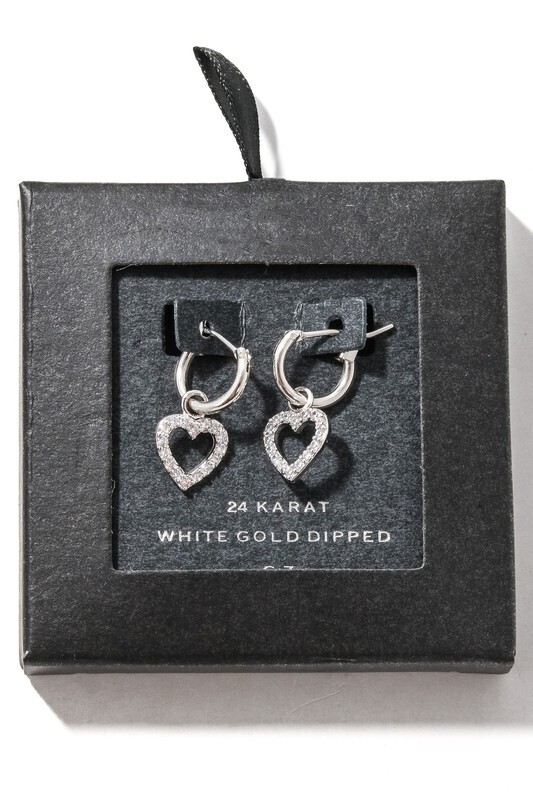SB18473 Heart Huggie Earrings-White Gold