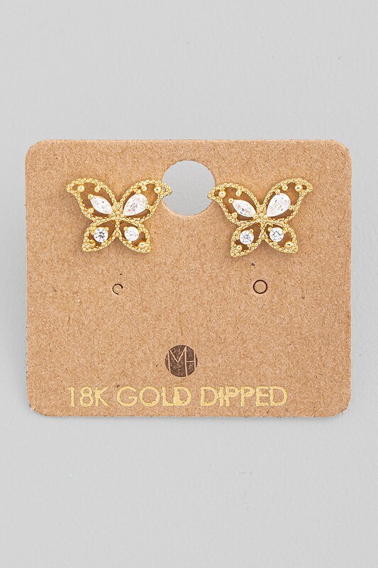 KE4288G Crystal Butterfly Earrings-Gold