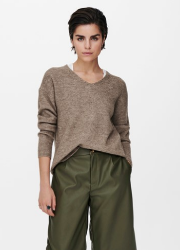 ONLCamilla V-Neck Knit Pullover-Caribou Melange