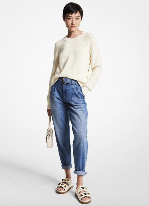 MK Side Button Sweater-Bone