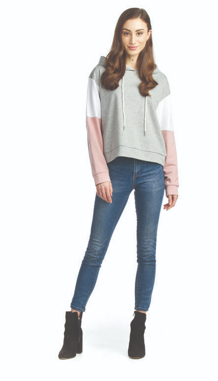 Colour Blocked Hoodie- Grey