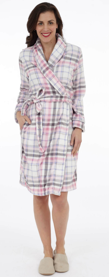 LS1718 Robe With Pockets-Pink Plaid