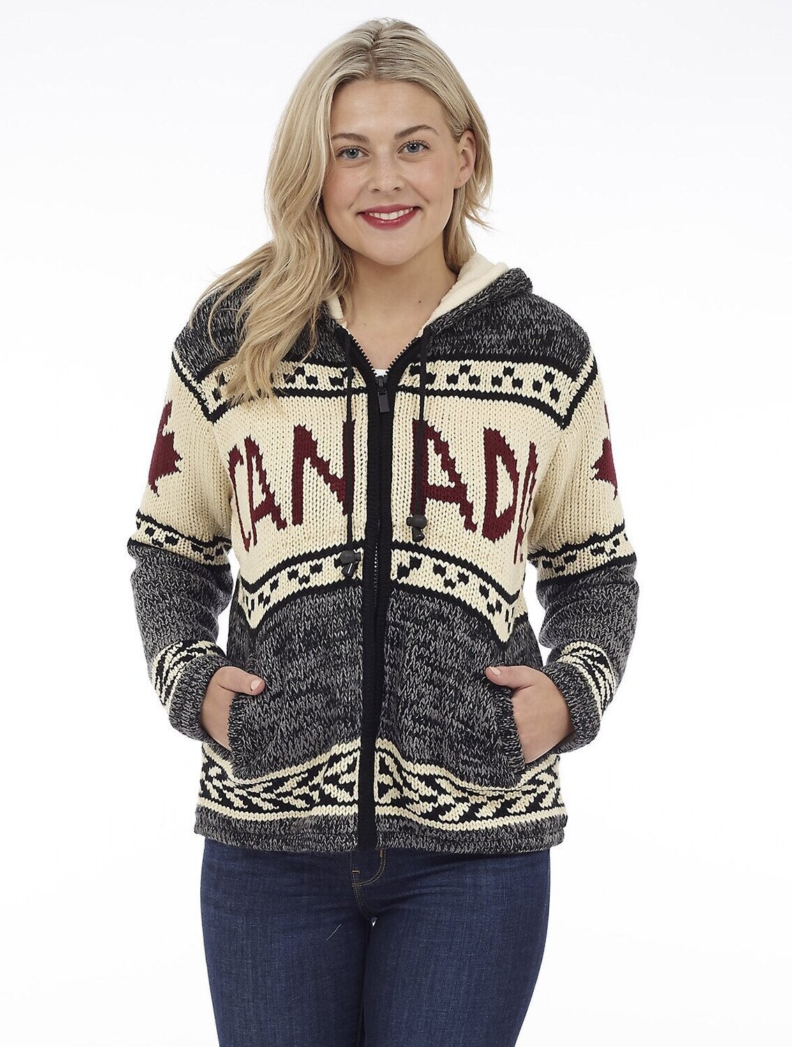 CC-100 Full Zip Hooded Sweater Jacket-Salt/Pepper