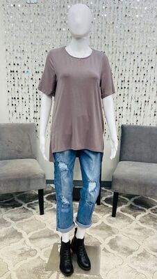 ML-LTS Short Sleeve Top With Side Slits-Taupe