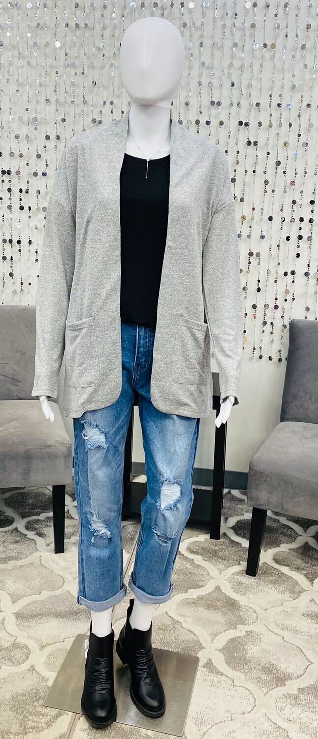 HC-400 L/S Open Cardigan-Grey