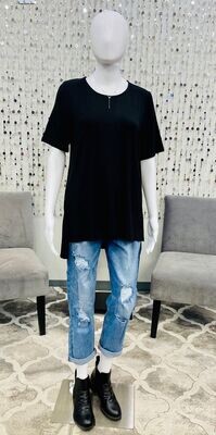 ML-LTS Short Sleeve Top With Side Slits-Black
