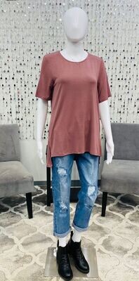 ML-LTS Short Sleeve Top With Side Slits-Rosewood