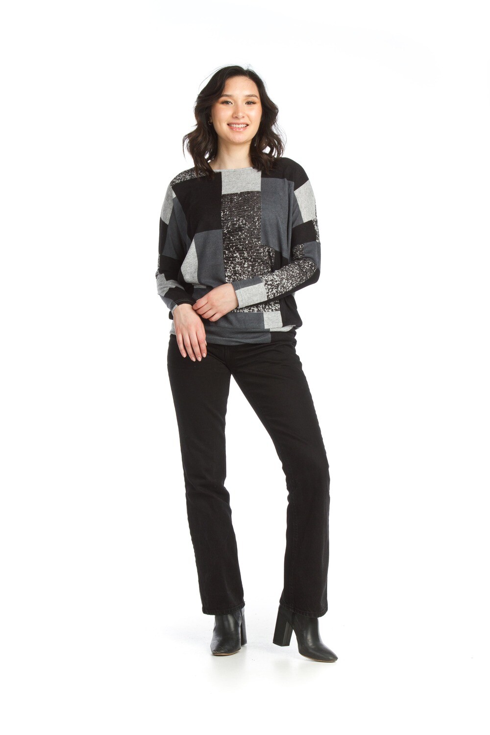 ST-11292 Colorblock Oversized Sweater-Multi Grey