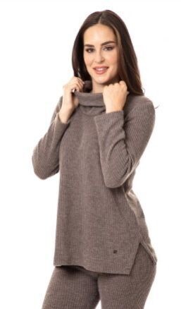 7649 Cowl Neck Top-Light Brown
