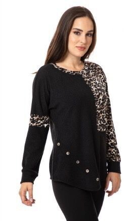 7671 Leopard Print Top- Black Multi