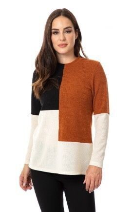 7696 Color Block Sweater Top-Burnt Orange Multi