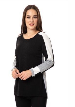 7674 Color Block L/S Top- Black Multi