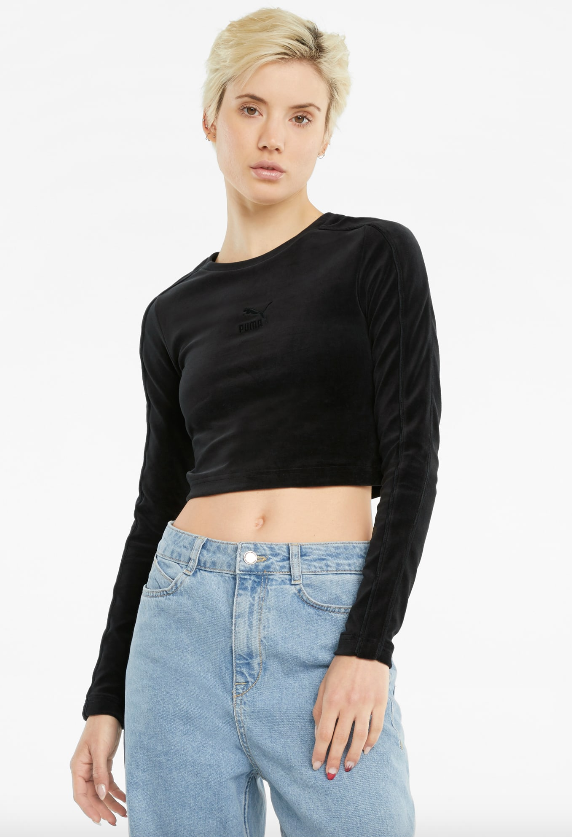 531619 Iconic Velour L/S Tee-Black