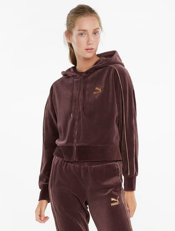 589996 Iconic T7 Velour Hoodie-Fudge