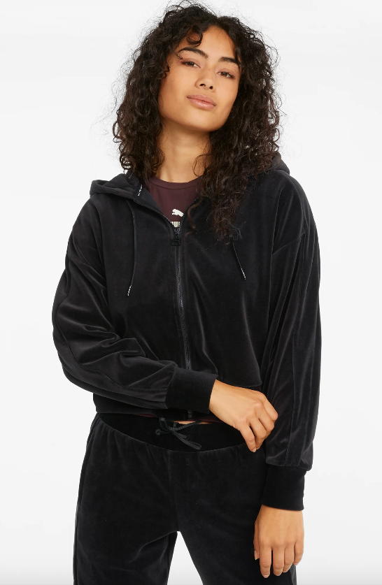 589996 Iconic T7 Velour FZ Hoodie-Black