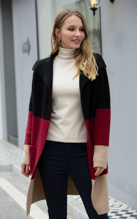 AM-61 Open Cardigan-Burgundy Multi