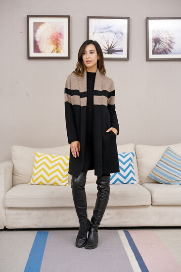 SD-666 Open Cardigan-Black/Beige