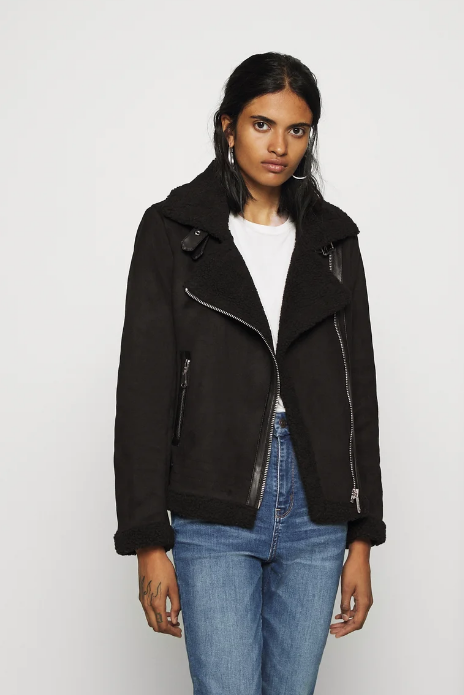 Diana Bonded Aviator Jacket-Black