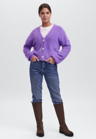 Poilu V-Neck Cardigan-Purple