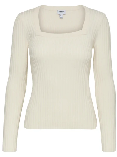 Renata Square Neck Knit Top-Ivory