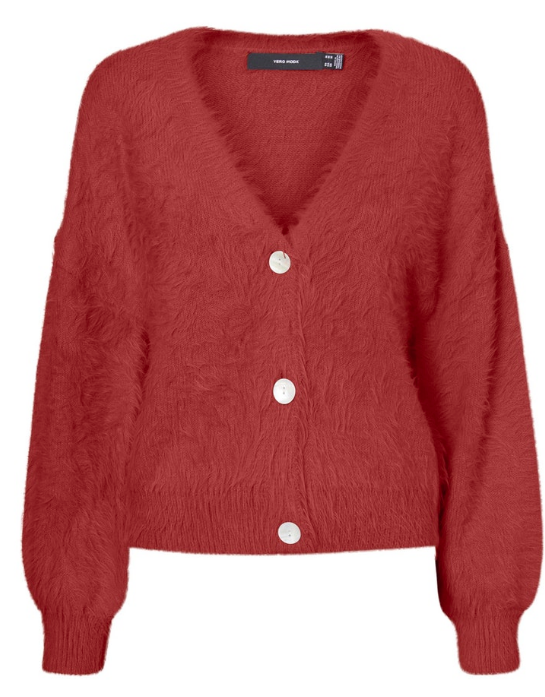Poilu V-Neck Cardigan-Chili Oil