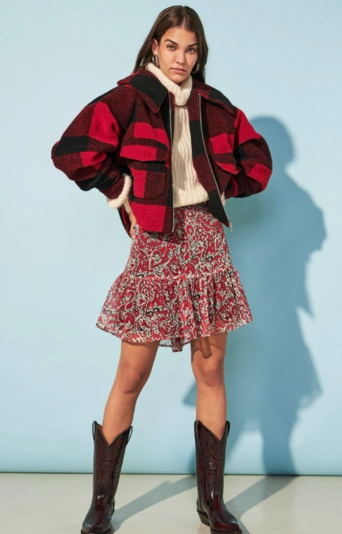 Brooklyn Crop Check Jacket-Red/Black