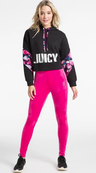 J1FPF172 Print Combo Crop Hoodie-Liquorice