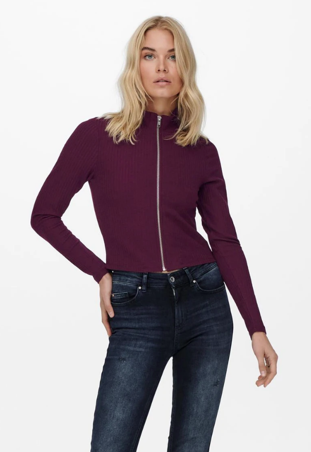 Nella Short Zip Top-Wine