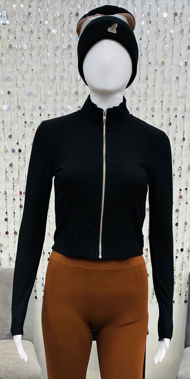 Nella Short Zip Top-Black