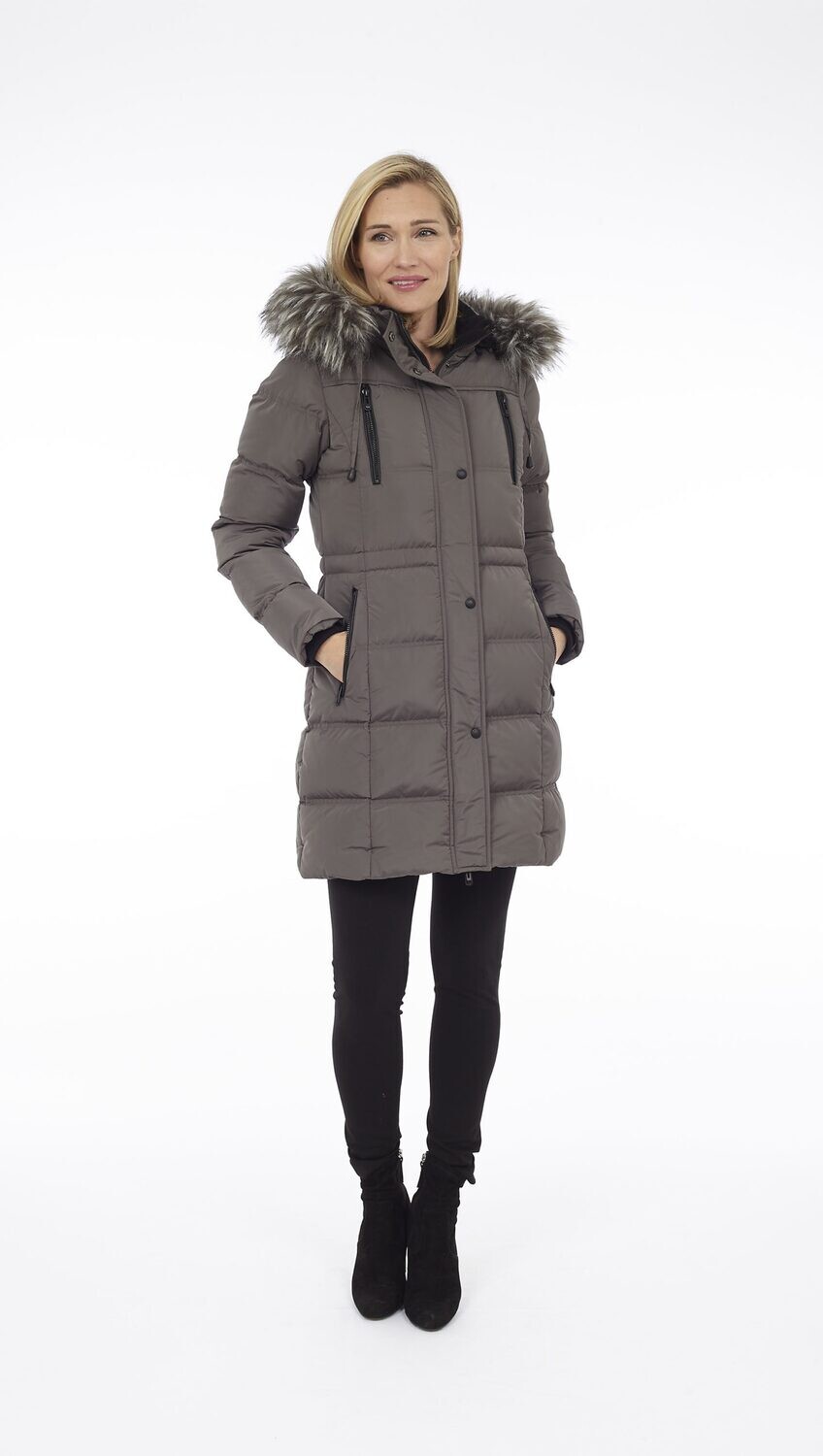 Puffer Coat W/Hood-Charcoal