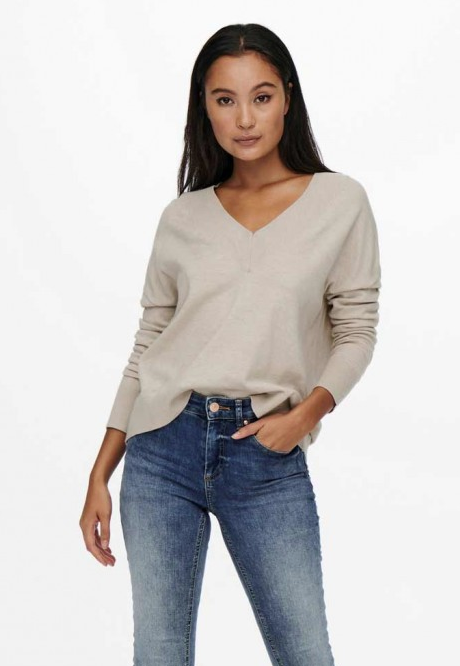V-Neck Pullover Knit-Pumice Stone