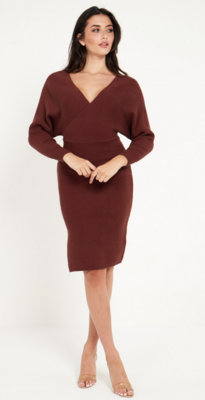 B027866 Wrap Sweater Dress-Chocolate