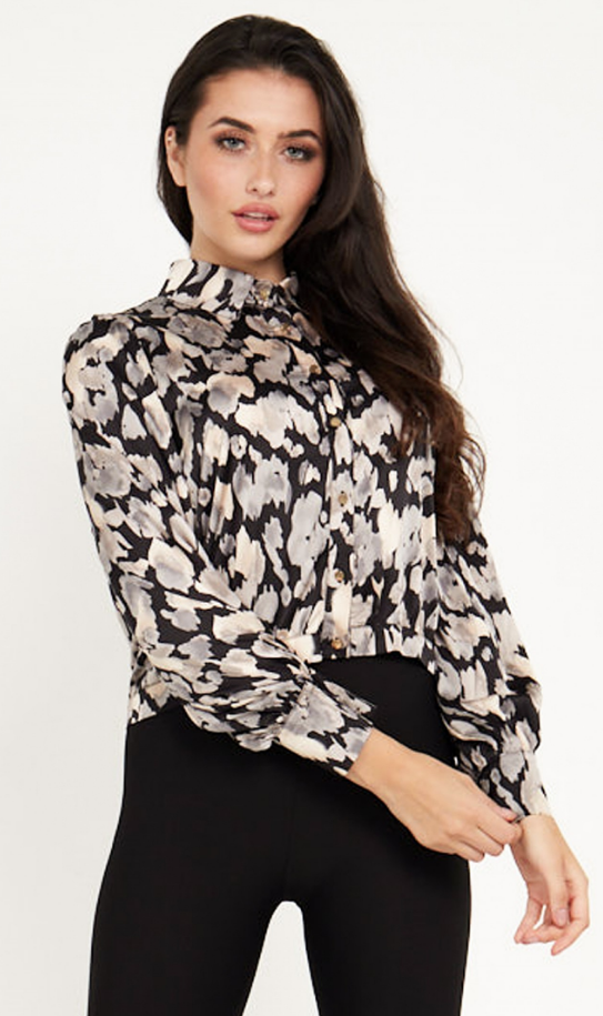 Z028268 Chiffon Printed Blouse-Black Multi
