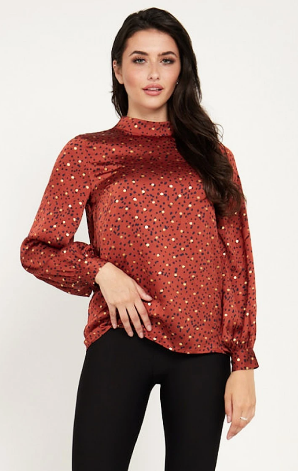 J025182 High Neck Blouse-Copper