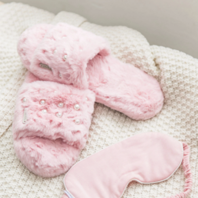 Fuzzy Pearl Slides-Pink