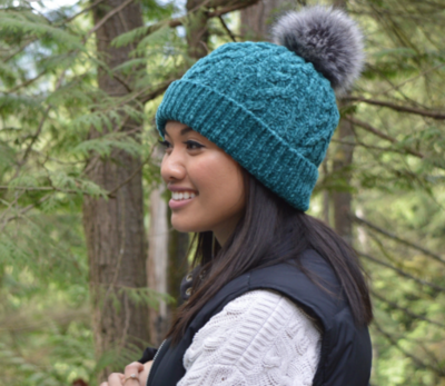 Hat Cable Knit Teal Chenille
