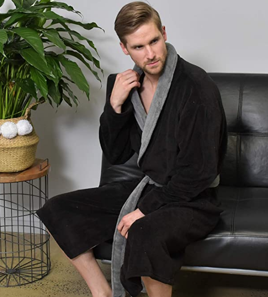 J10605 Men&#39;s Robe- Black/Charcoal
