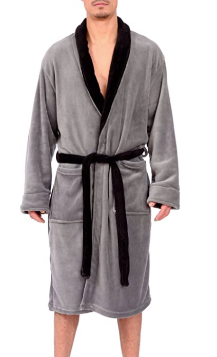 J10605 Men&#39;s Robe-Charcoal/Black