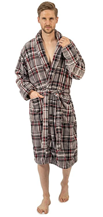 J6007 Men&#39;s Shawl Collar Robe-Plaid
