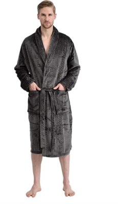 J10610 Men's Flannel Shawl Collar Robe-Grey